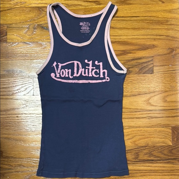 Von Dutch Tops - Von Dutch Dark Blue Tank with Pink Trim